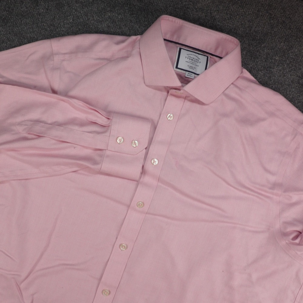 Charles Tyrwhitt Shirt Mens 18x37 Classic Fit Pink Solid Non-Iron Dress Office